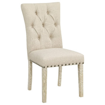 Preston Dining Chair with Antique Bronze Nailheads  in Burlap Tan Fabric