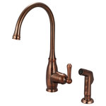 Olympia Faucets - Accent Single Handle Kitchen Faucet, Oil Rubbed Bronze - Single Handle Kitchen Faucet Lever Handle Gooseneck Spout Swivel 360_ 8-1/4" Reach, 10-3/8" From Deck to Aerator Ceramic Disc Cartridge with Temperature Limit Stop 2 or 4-Hole Installation Side Spray Assembly With 1.5 GPM Flow Rate Deck Cover Plate Included