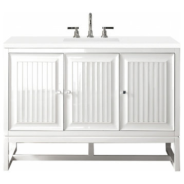 48 Inch Modern White Single Sink Bathroom Vanity White Quartz, James Martin