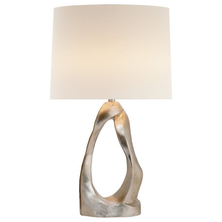 Cannes Table Lamp in Burnished Silver Leaf with Linen Shade