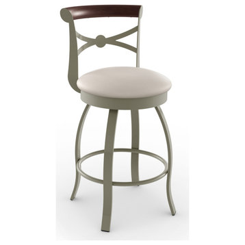 Amisco Bourbon Swivel Counter and Bar Stool, Cream Faux Leather / Grey Metal, Co