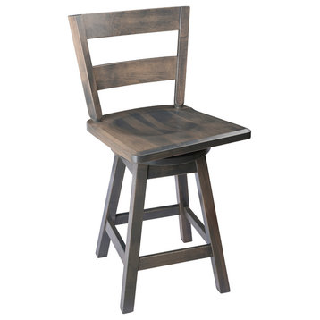 Swivel Bar Stool, Maple Wood With Straight Back, Antique Slate, Counter Height