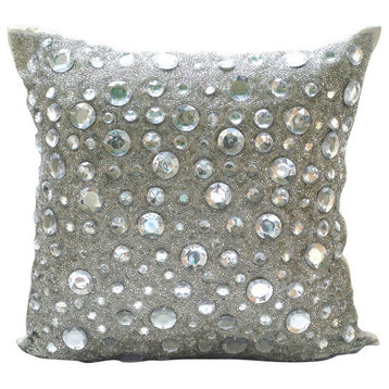 Silver Pillow Covers 20"x20" Silk Throw Pillow Cover, Diamonds Everywhere