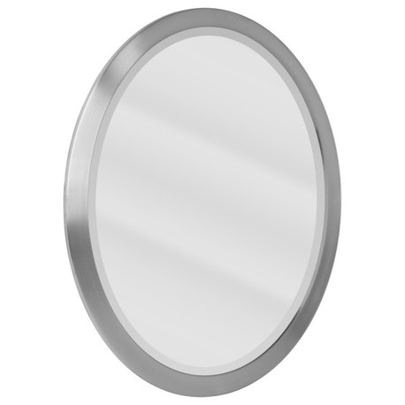 Head West Brushed Nickel Stainless Steel Oval Beveled Vanity Mirror - 23x29