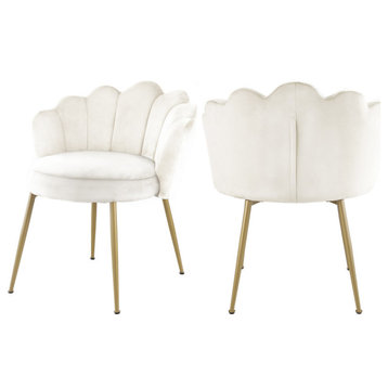 The Perla Dining Chair, Cream, Velvet (Set of 2)