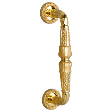 Calais Polished Gold Luxury Pull Handle On Rosette 10.7". One piece