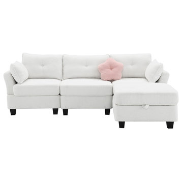 92*63" Modern Teddy Velvet L-shaped Couch, Beige