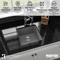 Karran Undermount Quartz Composite 17" Bar Single Bowl Sink, Grey