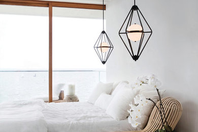 Bedroom - modern master marble floor and white floor bedroom idea in Cleveland with white walls