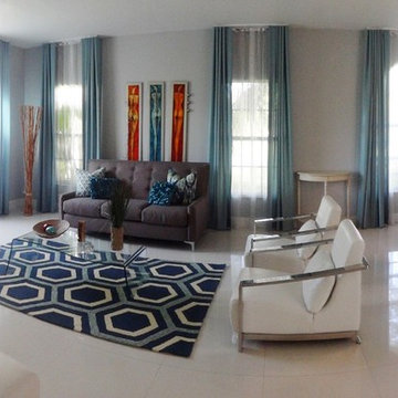 Double track ripple fold Linen Drapes and sheers in the back