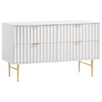 Meridian Furniture - Modernist Medium Gloss Finish Dresser, Brushed Gold - Embody industrialist style with this Modernist dresser in a white medium gloss finish. Utilitarian but sculptural in design, this piece features a ridged, textured look that is chic but sleek. It rests on brushed gold steel legs and has gold brushed handles for a bit of regality. Combine this piece with other items in the Modernist lineup for a cohesive finish to your room makeover.