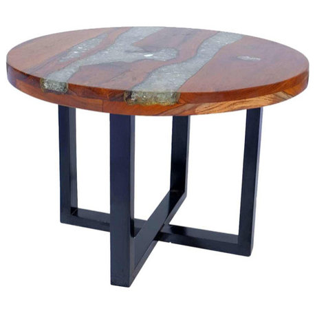 vidaXL Coffee Table, Handmade,  23.6''Φ x15.8'', Solid Teak Wood, Multicolor