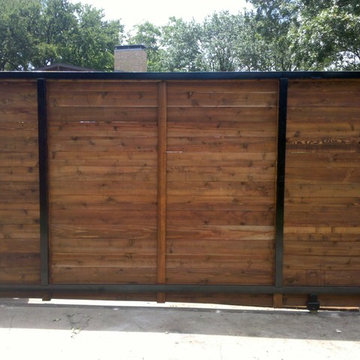 Backside Horizontal Cedar Automatic Sliding Gate