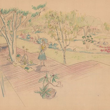 Halprin Sketch of Mary Jean & Joel E.Ferris, II in Proposed Landscape 1955
