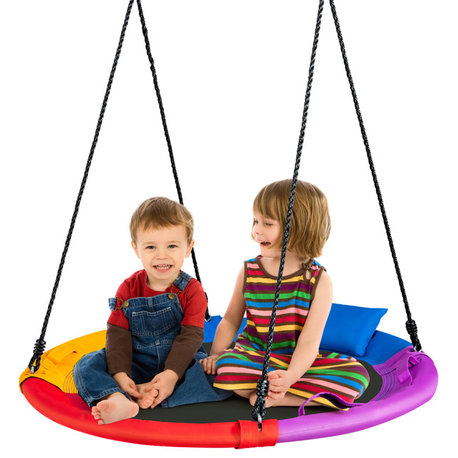 Costway 40'' Saucer Tree Swing Outdoor Round Platform Swing w/ Pillow & Handle