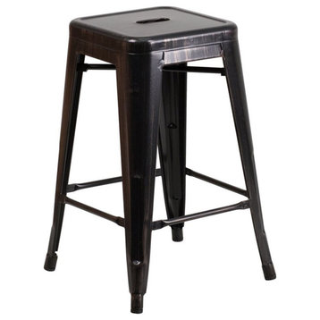 Flash Furniture 24" Metal Backless Counter Stool in Black and Antique Gold