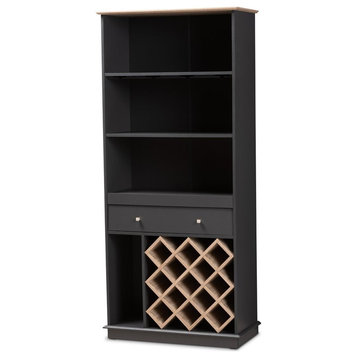 Bowery Hill Mid-Century Wood Wine Cabinet in Dark Grey and Oak