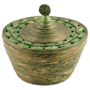 NOVICA Eco Green And Recycled Paper Decorative Basket