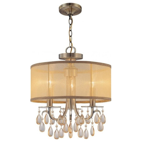 Hampton 3 Light Brass Etruscan Crystal Drum Shade Chandelier