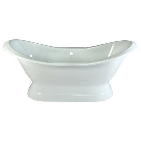 72" Cast Iron Double Slipper Pedestal Tub w/7" Faucet Drillings, White