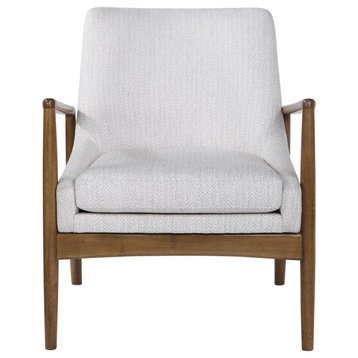 Retro Scandinavian Style Accent Arm Chair Exposed Wood Frame Light Chevron