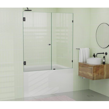 58.25"x52.5" Frameless Shower Bath Door Wall Hinge, Matte Black
