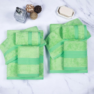 8 Piece Highly Absorbent Hand Bath Towel Set, Spring Green