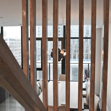 Fully Custom Staircase Rail with Vertical Ceiling Slats