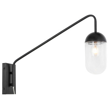 Kace 1 Light Wall Sconce in Black And Clear Glass