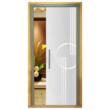 Modern Frosted Pocket Glass Sliding Door and Sandblasting Etched, 34"x81", Left, Semi-Private