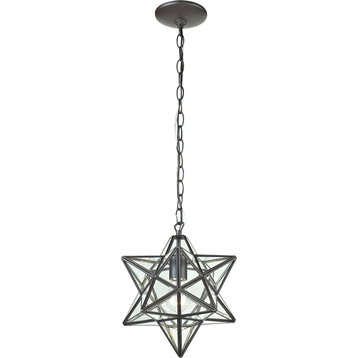 Star-1Light Glass Pendant Lamp - Sm - Clear,Oiled Bronze