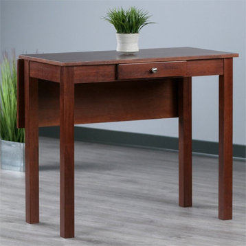 Winsome Perrone 40" Drop Leaf Transitional Solid Wood Dining Table in Walnut