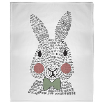60 x 80 in Bow-tie Easter Bunny Throw Blanket, Laurel Tree Green