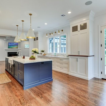 Blue Island with Mixed Metal Kitchen & Campaign Vanity Bath