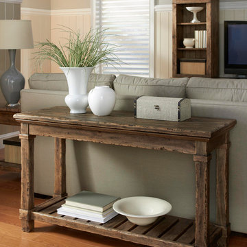 Custom upholstered sofa and sofa table