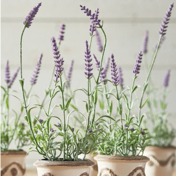 Set 12 Mini Lavender Faux Floral Plants in Pots Rustic Gift Purple Flowers