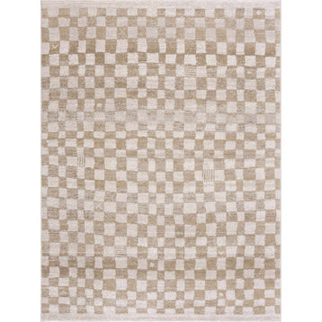Hauteloom Benjy Cream & Gold Checkered Area Rug - 6'7" x 9' Rectangle