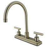 Kingston Brass - Kingston Brass Centerset Kitchen Faucet, Brushed Nickel - This double handle kitchen faucet features a deck mount setup with an 8" centerset and a swivel spout that rotates 360 degrees. The thin cylindrical handles and bulky escutcheons brings an avant-garde look inspiring and impressing with its contemporary flair. Fabricated in solid brass for durability and reliance, the faucet comes in four different finishes for resistance from tarnishing and corrosion. Includes a ten-year limited warranty.