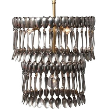 Two-Tier Silver Flatware Chandelier Hand Made Upcycled  Custom