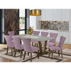 East West Furniture V-Style 9-piece Wood Dining Table Set in Dahlia Purple