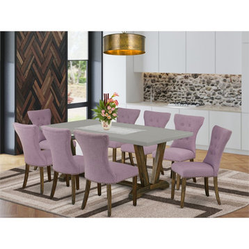 East West Furniture V-Style 9-piece Wood Dining Table Set in Dahlia Purple