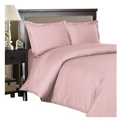 Royal Tradition - 100% Cotton 300TC Striped Duvet Cover Set, Blush, Twin/Twin Xl - Duvet Covers And Duvet Sets