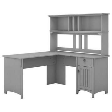 Pemberly Row Contemporary 60W L Shaped Desk with Hutch in Cape Cod Gray