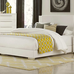 HOMELEGANCE 1811W-1 LINNEA HIGH GLOSS WHITE QUEEN UPHOLSTERED BED - Panel Beds