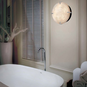 Porcelina Clips 12" Round Flush-Mount, Polished Chrome in Bathroom
