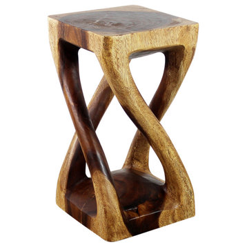Haussmann Wood Vine Twist Stool Accent Table 12 in x 22 in H Walnut Oil