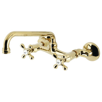 KS200PB Two-Handle Adjustable Center Wall Mount Kitchen Faucet, Polished Brass