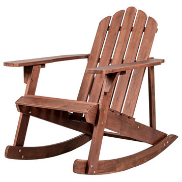 Kiawah Outdoor Patio Classic Acacia Wood Adirondack Rocking Chair, Dark Brown