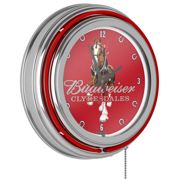 Neon Clock - Retro Budweiser Clydesdale Red Analog Wall Clock