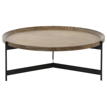 Nathaniel Brass and Oak Round Tray Coffee Table 40"